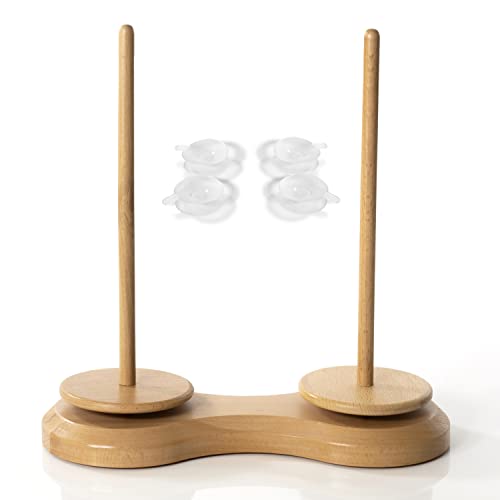 Rimcrow Double Wooden Yarn Holder; Revolving Yarn Ball Stand, Dispenses and Holds Balled Skeins for Crocheting or Knitting; Lazy Kate for Plying; Yarn Keeper