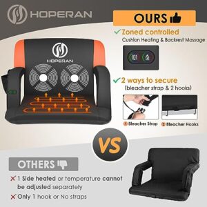 HOPERAN 21" Heated Massage Stadium Seats for Bleachers with Back Support, 3 Levels Heating Massage Stadium Seating for Bleachers Seats with Backs and Cushion Wide, Portable Stadium Chair for Sports