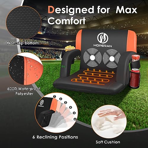 HOPERAN 21" Heated Massage Stadium Seats for Bleachers with Back Support, 3 Levels Heating Massage Stadium Seating for Bleachers Seats with Backs and Cushion Wide, Portable Stadium Chair for Sports