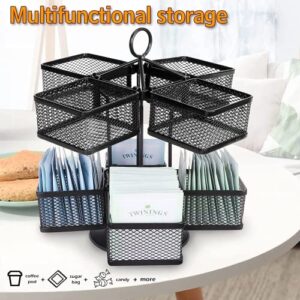 Tea Bag Storage and Organizer, 360° Rotatable 8 Compartments Tea Bag Storage Holder, 96 Teabags Container Stainless Steel Tea Bag Organizer Rack for Kitchen Counter Cabinet Tea and Coffee Box