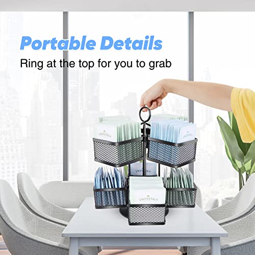 Tea Bag Storage and Organizer, 360° Rotatable 8 Compartments Tea Bag Storage Holder, 96 Teabags Container Stainless Steel Tea Bag Organizer Rack for Kitchen Counter Cabinet Tea and Coffee Box