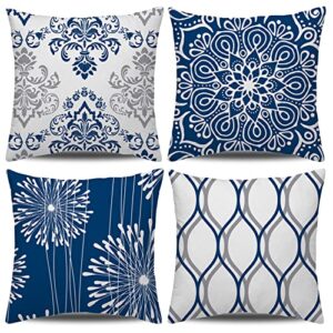 coliuso decorative throw pillow covers 18x18 set of 4, blue modern simple square pillow case cushion cover for sofa couch farmhouse outdoor living room (blue, 18"x18")