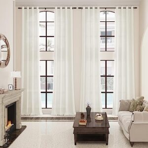 120 inch extra long natural linen curtains for living room high ceiling 2 panel grommet light filter drop cloth drapes neutral modern ivory cream 120 in length sheer window curtain for sliding door