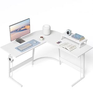 cubicubi l shaped gaming desk computer office desk, 47 inch corner desk with large monitor stand for home office study writing workstation, white