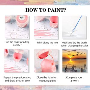 Scenery Paint By Numbers for Adults 4 Pack - DIY Adult Paint by Number Kits On Canvas Door Flowers Sunset Painting by Numbers for Beginners,Acrylic Paint Butterfly Crafts for Home Decor 12x16 Inch