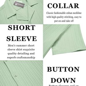 COOFANDY Men's Linen Shirts Short Sleeve Button Down Shirt for Men Fashion Summer Beach Shirt, Light Green, L