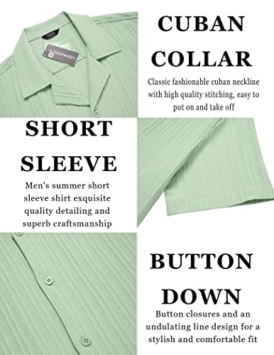 COOFANDY Men's Linen Shirts Short Sleeve Button Down Shirt for Men Fashion Summer Beach Shirt, Light Green, L