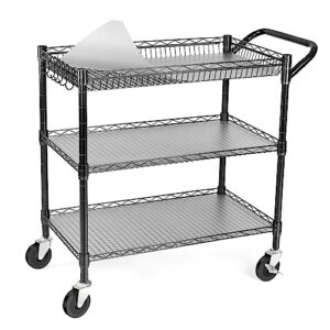 wdt 990lbs capacity heavy duty rolling utility cart, nsf rolling carts with wheels,commercial grade metal cart with handle bar & shelf liner,trolley serving cart for restaurant,kitchen,black
