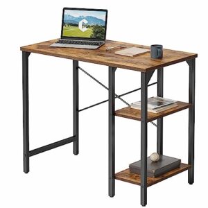cubicubi small computer desk, 35 inch home office desk with 2storage shelves on left or right side, study writing desk with storage bag, rustic brown