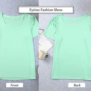 Eytino Womens Plus Size Shirts Square Neck Puff Sleeve Loose Fit Blouse Tops,4X Light Green