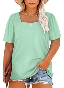 eytino womens plus size shirts square neck puff sleeve loose fit blouse tops,4x light green