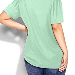 Eytino Womens Plus Size Shirts Square Neck Puff Sleeve Loose Fit Blouse Tops,4X Light Green