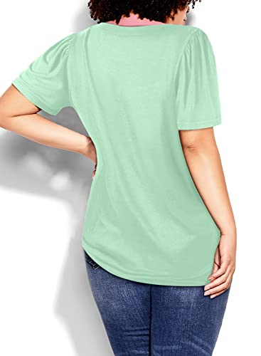 Eytino Womens Plus Size Shirts Square Neck Puff Sleeve Loose Fit Blouse Tops,4X Light Green