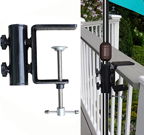 AMMSUN Heavy Duty Upgraded Patio Umbrella Clamp Clip Steel Umbrella Stand Holder Mount Attaches to Railsor Fence Post Railing Bleachers Benches Tailgates Outdoor