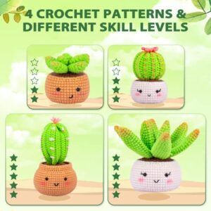 Crochetta Crochet Kit for Beginners - Beginner Crochet Starter Kit with Step-by-Step Video Tutorials, Learn to Crochet Kits for Adults and Kids, DIY Knitting Supplies, 4 Pack Plants Family(40%+ Yarn)