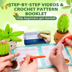 Crochetta Crochet Kit for Beginners - Beginner Crochet Starter Kit with Step-by-Step Video Tutorials, Learn to Crochet Kits for Adults and Kids, DIY Knitting Supplies, 4 Pack Plants Family(40%+ Yarn)