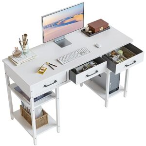 cubicubi 47 inch computer desk with fabric drawers and storage shelfs, small office home desk, study writing table, modern simple desk, white
