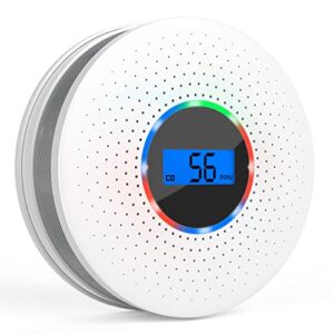 smoke detector carbon monoxide detector combo, dual sensor smoke alarm and carbon monoxide detector replaceable battery smoke carbon monoxide detector with digital display for travel, home