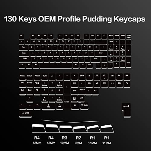 GEAKAP Pudding Keycaps Custom 130 Keys Set - Double Shot PBT PC Material OEM Profile - Compatible with 60% 65% 75% 96% Percent, 61 68 84 87 Keys Mechanical Gaming Keyboard Keycaps(Black)