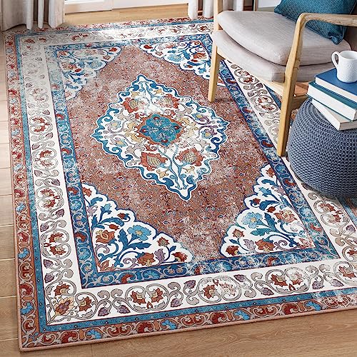 Chicrug Boho 4x6 Area Rugs for Living Room, Red Memory Foam Rugs for Bedroom,Vintage Distressed Floral Medallion Print Indoor Floor Carpet Rug for Bedside Dining Room Decor