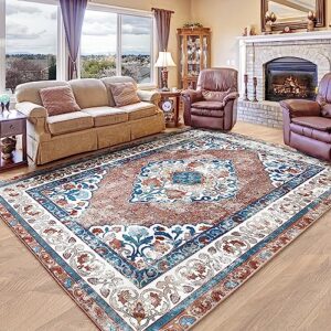 Chicrug Boho 4x6 Area Rugs for Living Room, Red Memory Foam Rugs for Bedroom,Vintage Distressed Floral Medallion Print Indoor Floor Carpet Rug for Bedside Dining Room Decor