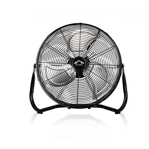 Tech Drive High Velocity Floor Fan,18 inch Heavy Duty Metal Industrial Fans,3 Powerful Speed,360° Adjustable Tilting and All Metal Construction, Black