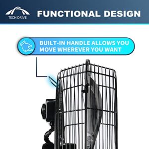 Tech Drive High Velocity Floor Fan,18 inch Heavy Duty Metal Industrial Fans,3 Powerful Speed,360° Adjustable Tilting and All Metal Construction, Black