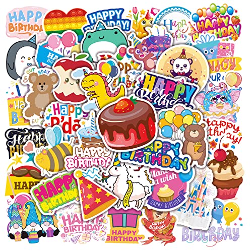 Happy Birthday Stickers for Kids Bulk 50PCS, Icicrim Cute Birthday Stickers for Water Bottles Laptop Phone Waterproof Vinyl Decals Kids Stickers Birthday Decor