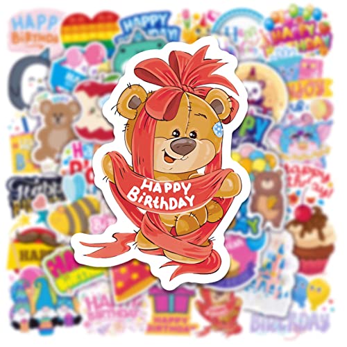 Happy Birthday Stickers for Kids Bulk 50PCS, Icicrim Cute Birthday Stickers for Water Bottles Laptop Phone Waterproof Vinyl Decals Kids Stickers Birthday Decor