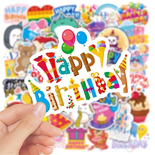 Happy Birthday Stickers for Kids Bulk 50PCS, Icicrim Cute Birthday Stickers for Water Bottles Laptop Phone Waterproof Vinyl Decals Kids Stickers Birthday Decor