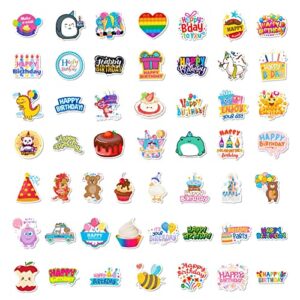 Happy Birthday Stickers for Kids Bulk 50PCS, Icicrim Cute Birthday Stickers for Water Bottles Laptop Phone Waterproof Vinyl Decals Kids Stickers Birthday Decor