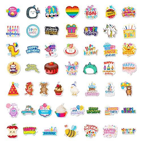 Happy Birthday Stickers for Kids Bulk 50PCS, Icicrim Cute Birthday Stickers for Water Bottles Laptop Phone Waterproof Vinyl Decals Kids Stickers Birthday Decor