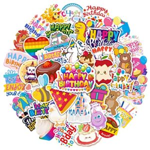 Happy Birthday Stickers for Kids Bulk 50PCS, Icicrim Cute Birthday Stickers for Water Bottles Laptop Phone Waterproof Vinyl Decals Kids Stickers Birthday Decor