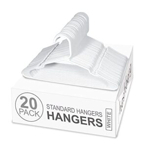 heshberg plastic notched hangers space saving tubular clothes hangers standard size ideal for everyday use on shirts, coats, pants, dress, skirts, etc. (20 pack, white)