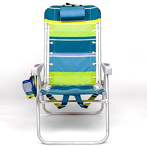 Homevative Folding Backpack Beach Chair with 5 Positions, Towel bar, Cooler Pouch, Storage Pouch, Cup Holder and Phone Holder (Key Lime, High)