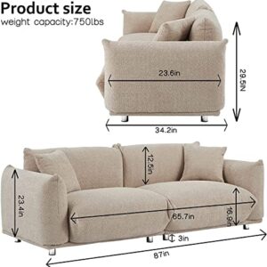 Hison Lambswool 3 Seat Cushion Couch 87'' Comfy Couch for Living Room deep seat Sofa with 2 Pillows (Camel)