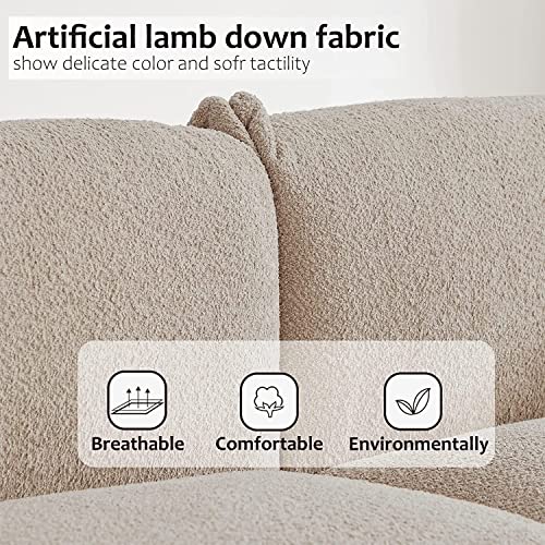 Hison Lambswool 3 Seat Cushion Couch 87'' Comfy Couch for Living Room deep seat Sofa with 2 Pillows (Camel)