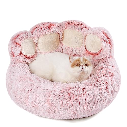 Jiupety Dog Bed with Standing Paws | Upgraded Soothing Paw Dog Bed | Cozy Comfy Dog Bed | Creative Dog Donut Bed with Bear Paws | Pink M Size 22”X22”X6”| Pet Paw Dog Bed for Dogs