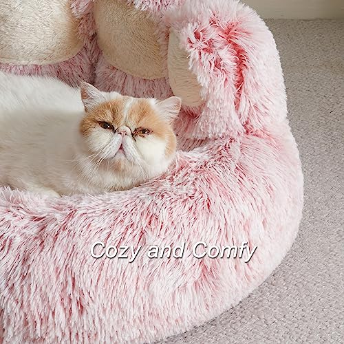 Jiupety Dog Bed with Standing Paws | Upgraded Soothing Paw Dog Bed | Cozy Comfy Dog Bed | Creative Dog Donut Bed with Bear Paws | Pink M Size 22”X22”X6”| Pet Paw Dog Bed for Dogs