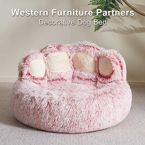 Jiupety Dog Bed with Standing Paws | Upgraded Soothing Paw Dog Bed | Cozy Comfy Dog Bed | Creative Dog Donut Bed with Bear Paws | Pink M Size 22”X22”X6”| Pet Paw Dog Bed for Dogs