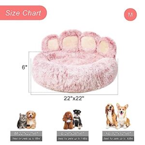 Jiupety Dog Bed with Standing Paws | Upgraded Soothing Paw Dog Bed | Cozy Comfy Dog Bed | Creative Dog Donut Bed with Bear Paws | Pink M Size 22”X22”X6”| Pet Paw Dog Bed for Dogs