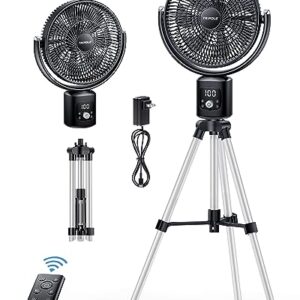 TriPole Oscillating Standing Fan 11” Outdoor Fan for Patios Quiet Pedestal Fan 12000mAh Rechargeable Battery Operated Floor Fan with Remote Control Portable Fan for Bedroom Patio Home Camping Travel