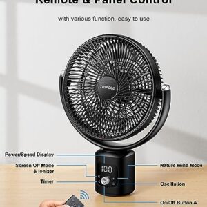 TriPole Oscillating Standing Fan 11” Outdoor Fan for Patios Quiet Pedestal Fan 12000mAh Rechargeable Battery Operated Floor Fan with Remote Control Portable Fan for Bedroom Patio Home Camping Travel