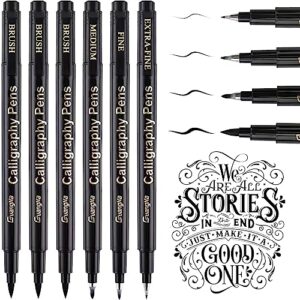 sayeec calligraphy brush pens, refillable hand lettering pen, black ink calligraphy brush markers set for beginners writing journaling sketching art drawing illustration scrapbooking (4 size, 6 pack)