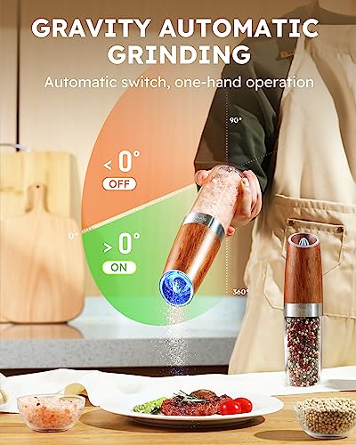 𝐔𝐩𝐠𝐫𝐚𝐝𝐞𝐝 𝟗𝐨𝐳 𝐗𝐋 𝐂𝐚𝐩𝐚𝐜𝐢𝐭𝐲 Sangcon Gravity Electric Salt and Pepper Grinder Set Battery Powered Refillable Automatic Operation Adjustable Coarseness Mill Grinder Shakers Set