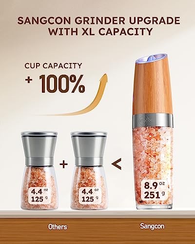 𝐔𝐩𝐠𝐫𝐚𝐝𝐞𝐝 𝟗𝐨𝐳 𝐗𝐋 𝐂𝐚𝐩𝐚𝐜𝐢𝐭𝐲 Sangcon Gravity Electric Salt and Pepper Grinder Set Battery Powered Refillable Automatic Operation Adjustable Coarseness Mill Grinder Shakers Set