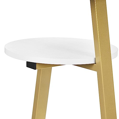 BEWISHOME Round End Table Side Table with Metal Frame, Accent Table Nightstand Bedside Table with 3-Tier Shelves, Small Table for Living Room Bedroom Couch Table Small Coffee Table White Gold KTZ41M