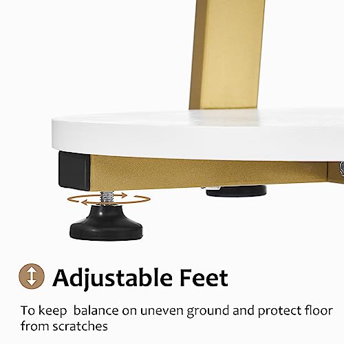 BEWISHOME Round End Table Side Table with Metal Frame, Accent Table Nightstand Bedside Table with 3-Tier Shelves, Small Table for Living Room Bedroom Couch Table Small Coffee Table White Gold KTZ41M