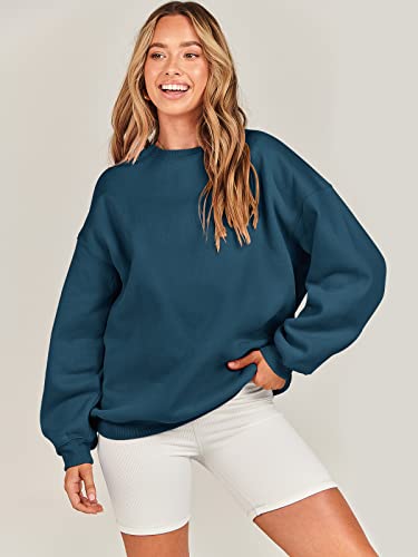 ANRABESS Womens Oversized Fleece Pullover Sweatshirts Teen Girls Crewneck Casual Loose Hooded Sweatshirt Fall Outfit Trendy Preppy Clothes 1019anlan-S Deep Blue