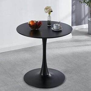 DKLGG 32" Modern Round Dining Table with MDF Table Top, Metal Base Pedestal Table Tulip Table Kitchen Table for 2-4 Person, Small Space Home, End Table Leisure Coffee Table, Black